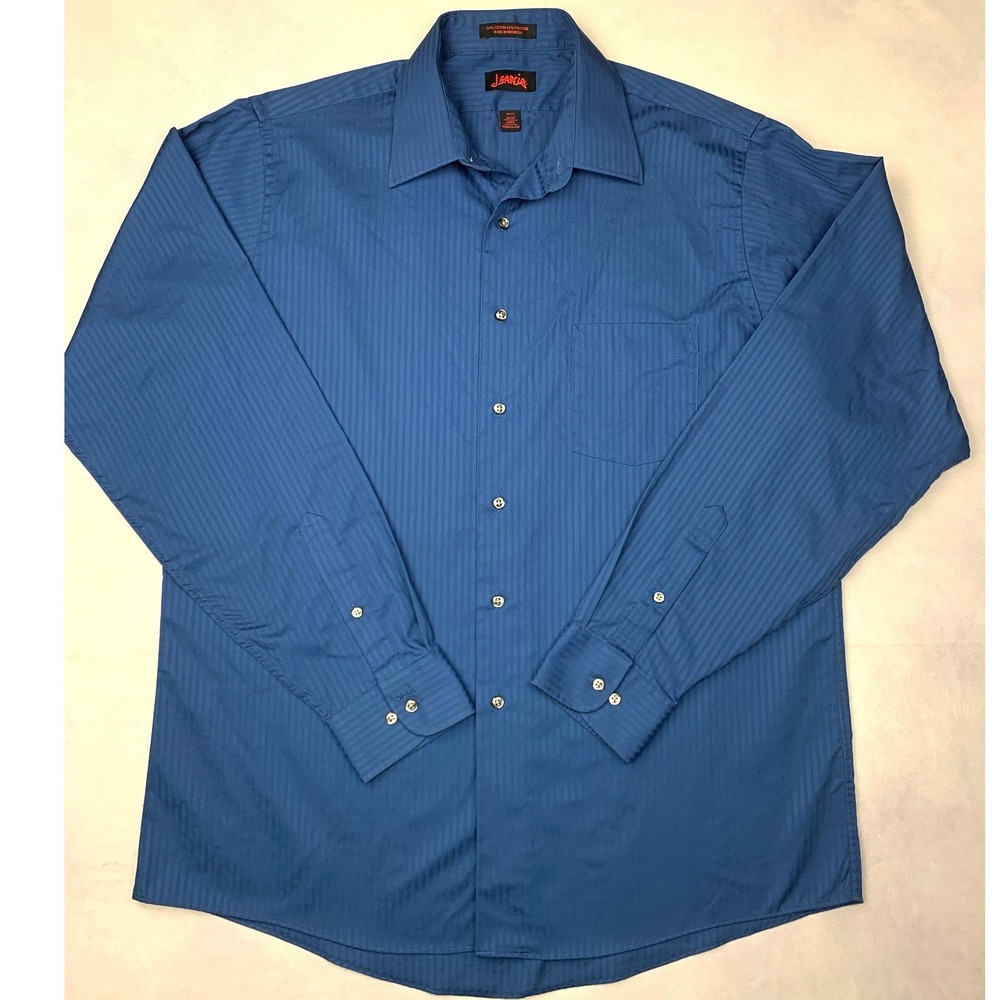 J. Garcia Dress Shirt Mens Large 16.5 36/37 Royal Blue Tonal Stripe Wrinkle Free